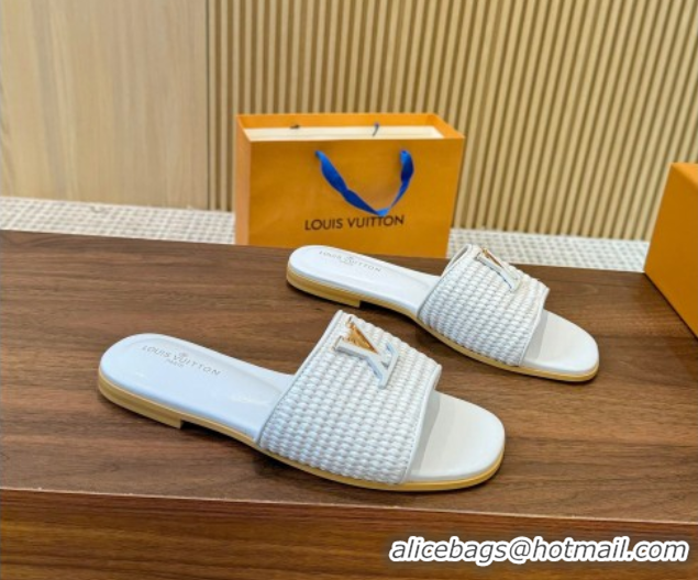 Cheapest Louis Vuitton LV Mare Flat Slides Sandal in Straw-Like White 0609054