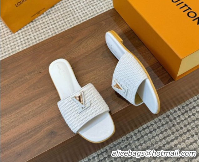 Cheapest Louis Vuitton LV Mare Flat Slides Sandal in Straw-Like White 0609054
