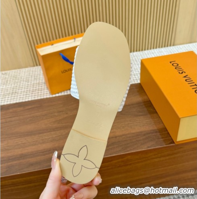 Cheapest Louis Vuitton LV Mare Flat Slides Sandal in Straw-Like White 0609054