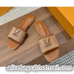 Duplicate Louis Vuitton LV Mare Flat Slides Sandal in Straw-Like Brown 0609055