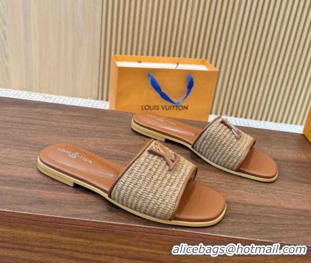 Duplicate Louis Vuitton LV Mare Flat Slides Sandal in Straw-Like Brown 0609055