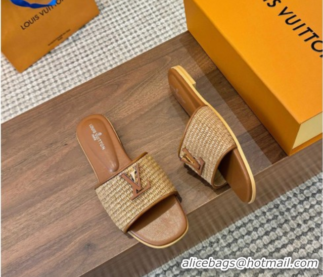 Duplicate Louis Vuitton LV Mare Flat Slides Sandal in Straw-Like Brown 0609055