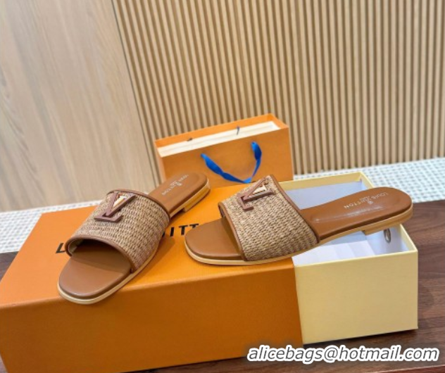 Duplicate Louis Vuitton LV Mare Flat Slides Sandal in Straw-Like Brown 0609055