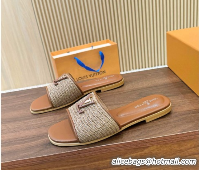 Duplicate Louis Vuitton LV Mare Flat Slides Sandal in Straw-Like Brown 0609055