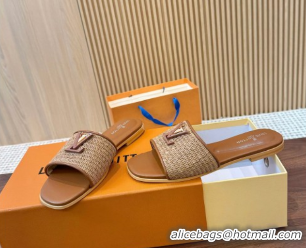 Duplicate Louis Vuitton LV Mare Flat Slides Sandal in Straw-Like Brown 0609055