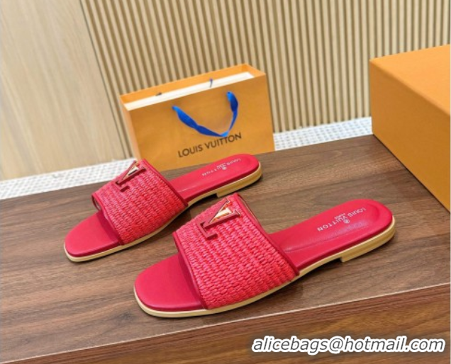 Sumptuous Louis Vuitton LV Mare Flat Slides Sandal in Straw-Like Red 0609056