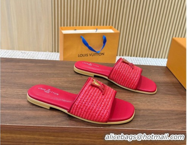 Sumptuous Louis Vuitton LV Mare Flat Slides Sandal in Straw-Like Red 0609056