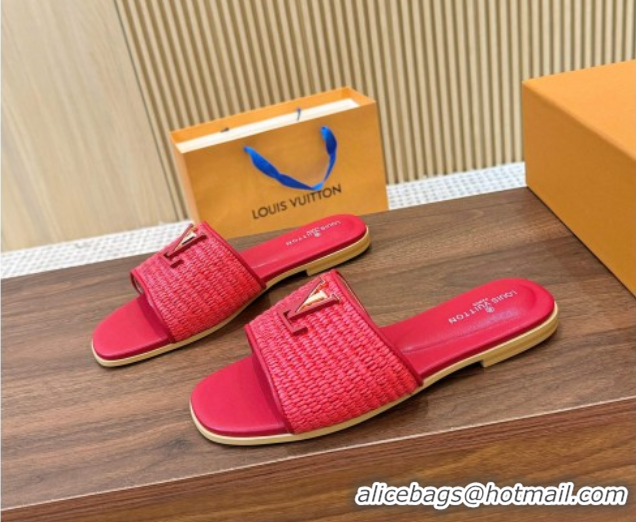 Sumptuous Louis Vuitton LV Mare Flat Slides Sandal in Straw-Like Red 0609056