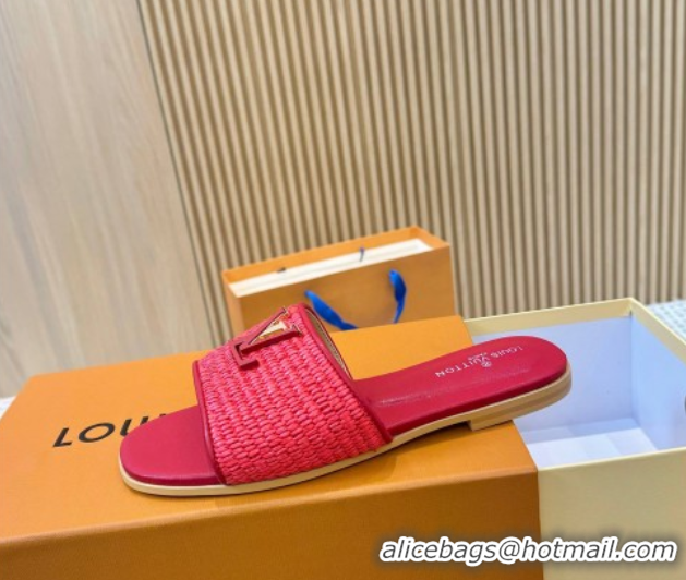 Sumptuous Louis Vuitton LV Mare Flat Slides Sandal in Straw-Like Red 0609056