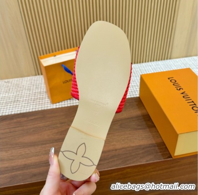 Sumptuous Louis Vuitton LV Mare Flat Slides Sandal in Straw-Like Red 0609056
