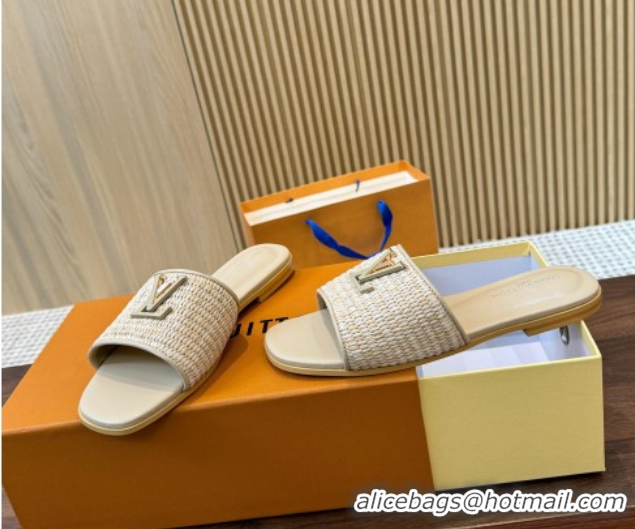 Popular Style Louis Vuitton LV Mare Flat Slides Sandal in Straw-Like Beige 0609057