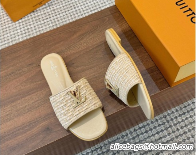 Popular Style Louis Vuitton LV Mare Flat Slides Sandal in Straw-Like Beige 0609057