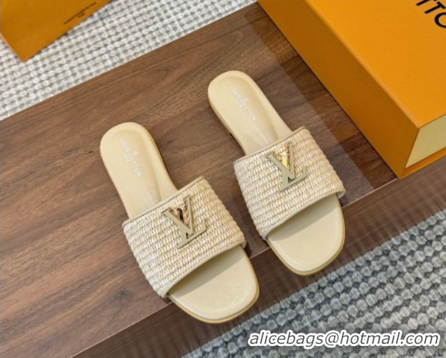 Popular Style Louis Vuitton LV Mare Flat Slides Sandal in Straw-Like Beige 0609057