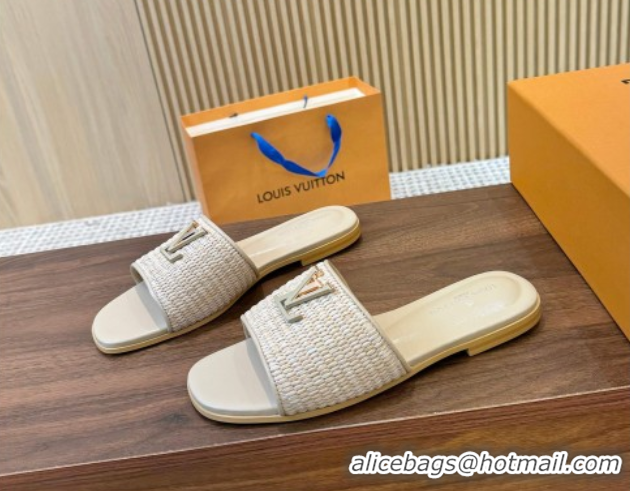 Popular Style Louis Vuitton LV Mare Flat Slides Sandal in Straw-Like Beige 0609057