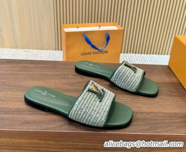 Unique Discount Louis Vuitton LV Mare Flat Slides Sandal in Straw-Like Green 0609058