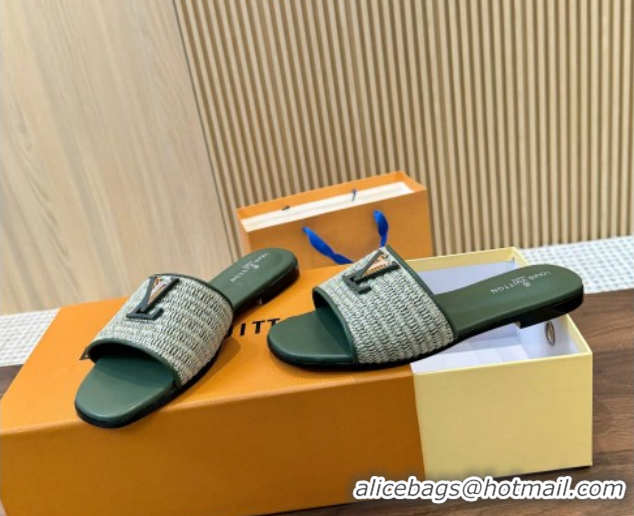 Unique Discount Louis Vuitton LV Mare Flat Slides Sandal in Straw-Like Green 0609058