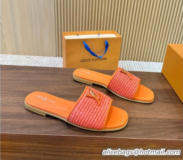 1:1 aaaaa Louis Vuitton LV Mare Flat Slides Sandal in Straw-Like Orange 0609060