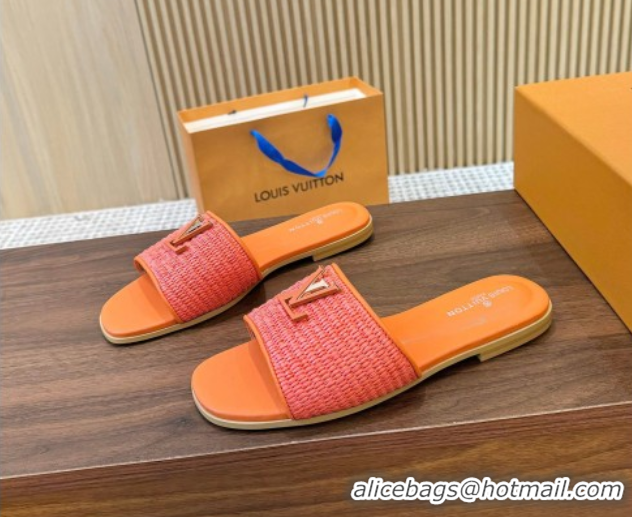 1:1 aaaaa Louis Vuitton LV Mare Flat Slides Sandal in Straw-Like Orange 0609060