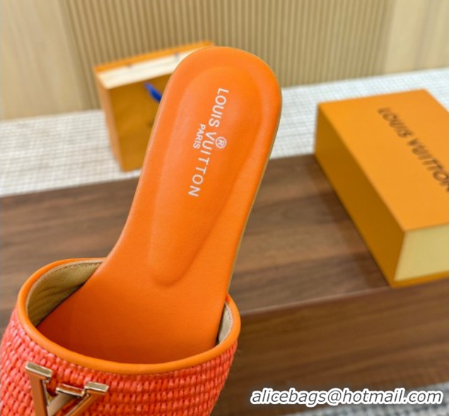 1:1 aaaaa Louis Vuitton LV Mare Flat Slides Sandal in Straw-Like Orange 0609060
