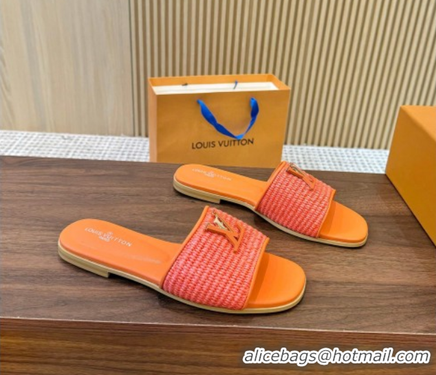1:1 aaaaa Louis Vuitton LV Mare Flat Slides Sandal in Straw-Like Orange 0609060