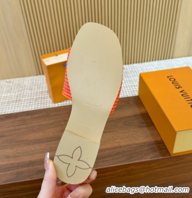 1:1 aaaaa Louis Vuitton LV Mare Flat Slides Sandal in Straw-Like Orange 0609060