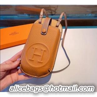 Grade Design Hermes Grained Phone Crossbody Mini Bag 0615 Brown 2025