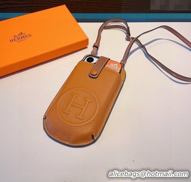 Grade Design Hermes Grained Phone Crossbody Mini Bag 0615 Brown 2025
