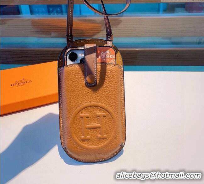 Grade Design Hermes Grained Phone Crossbody Mini Bag 0615 Brown 2025