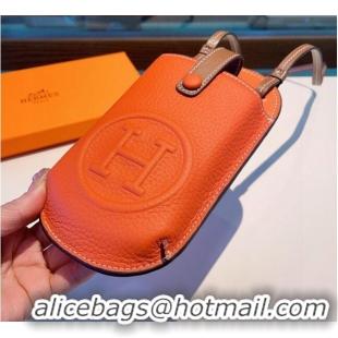 Cheap Design Hermes Grained Phone Crossbody Mini Bag 0615 Orange 2025