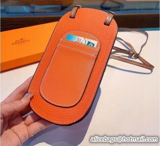 Cheap Design Hermes Grained Phone Crossbody Mini Bag 0615 Orange 2025