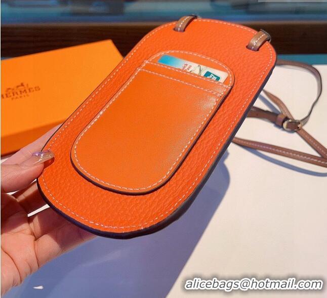Cheap Design Hermes Grained Phone Crossbody Mini Bag 0615 Orange 2025