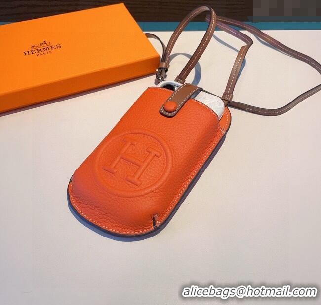 Cheap Design Hermes Grained Phone Crossbody Mini Bag 0615 Orange 2025