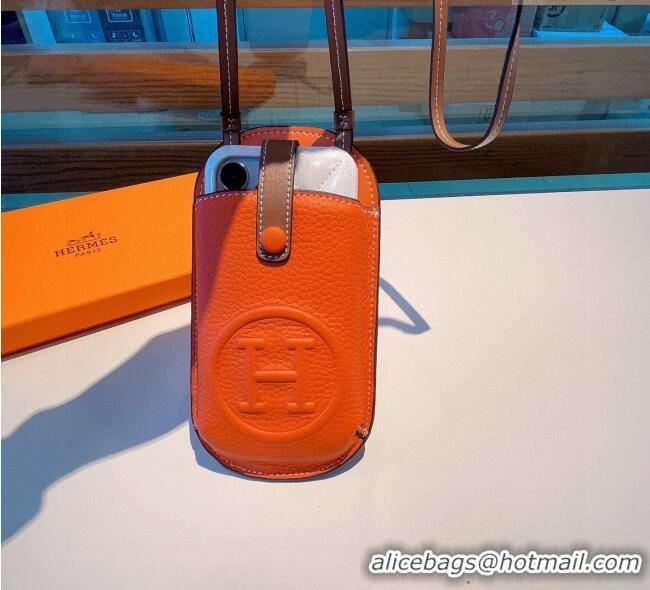 Cheap Design Hermes Grained Phone Crossbody Mini Bag 0615 Orange 2025