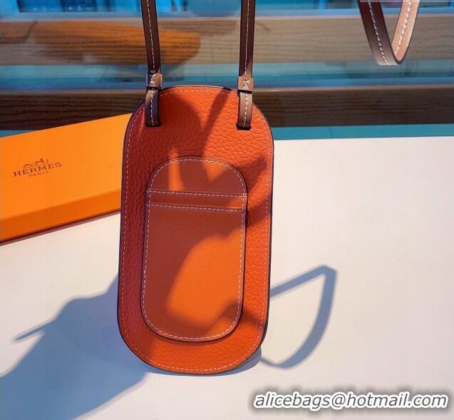 Cheap Design Hermes Grained Phone Crossbody Mini Bag 0615 Orange 2025