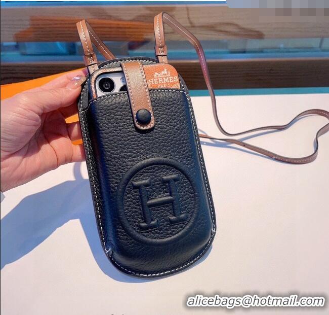 Best Price Hermes Grained Phone Crossbody Mini Bag 0615 Black 2025