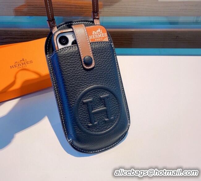 Best Price Hermes Grained Phone Crossbody Mini Bag 0615 Black 2025