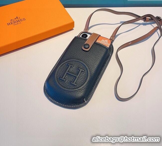 Best Price Hermes Grained Phone Crossbody Mini Bag 0615 Black 2025