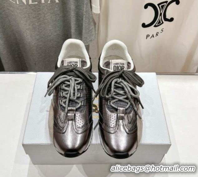 Good Product Dior D-Sketch Sneakers in Crinkled Lambskin and Laminated Calfskin with Signature Silver Grey 0425002