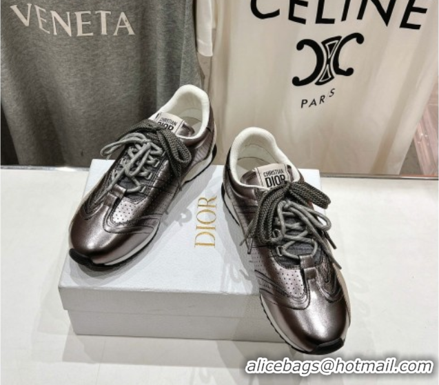 Good Product Dior D-Sketch Sneakers in Crinkled Lambskin and Laminated Calfskin with Signature Silver Grey 0425002
