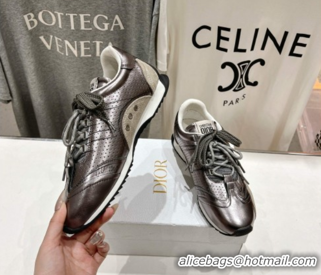 Good Product Dior D-Sketch Sneakers in Crinkled Lambskin and Laminated Calfskin with Signature Silver Grey 0425002