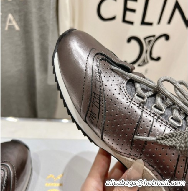 Good Product Dior D-Sketch Sneakers in Crinkled Lambskin and Laminated Calfskin with Signature Silver Grey 0425002