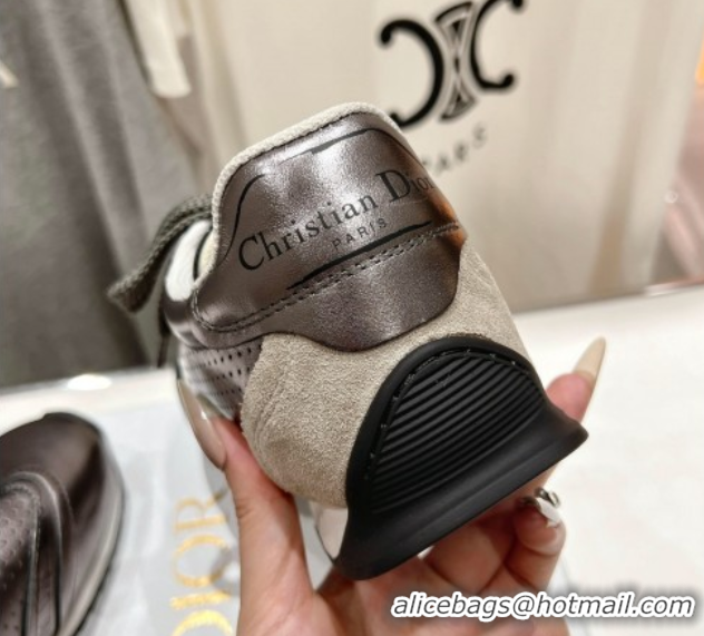 Good Product Dior D-Sketch Sneakers in Crinkled Lambskin and Laminated Calfskin with Signature Silver Grey 0425002