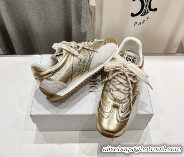 Trendy Design Dior D-Sketch Sneakers in Crinkled Lambskin and Laminated Calfskin with Signature Yellow Gold 0425004