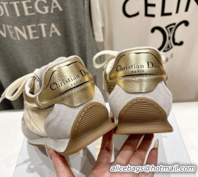 Trendy Design Dior D-Sketch Sneakers in Crinkled Lambskin and Laminated Calfskin with Signature Yellow Gold 0425004