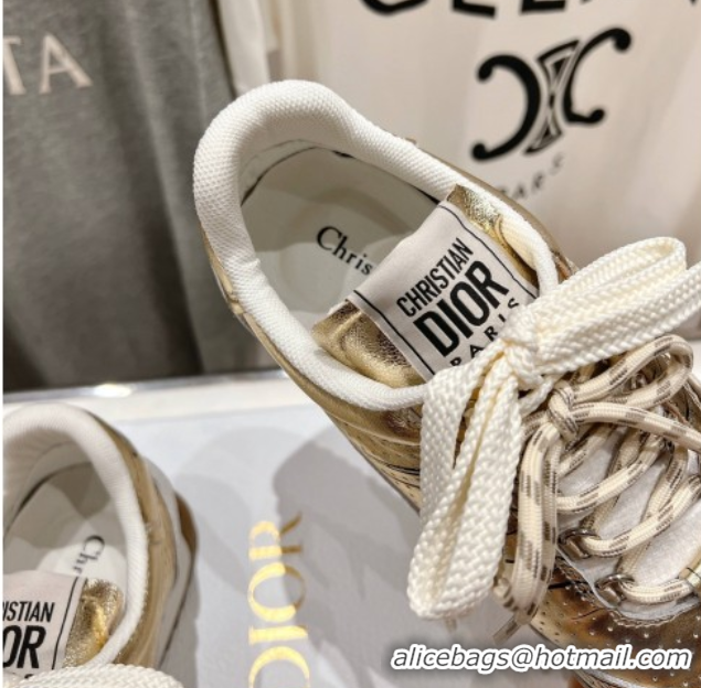 Trendy Design Dior D-Sketch Sneakers in Crinkled Lambskin and Laminated Calfskin with Signature Yellow Gold 0425004