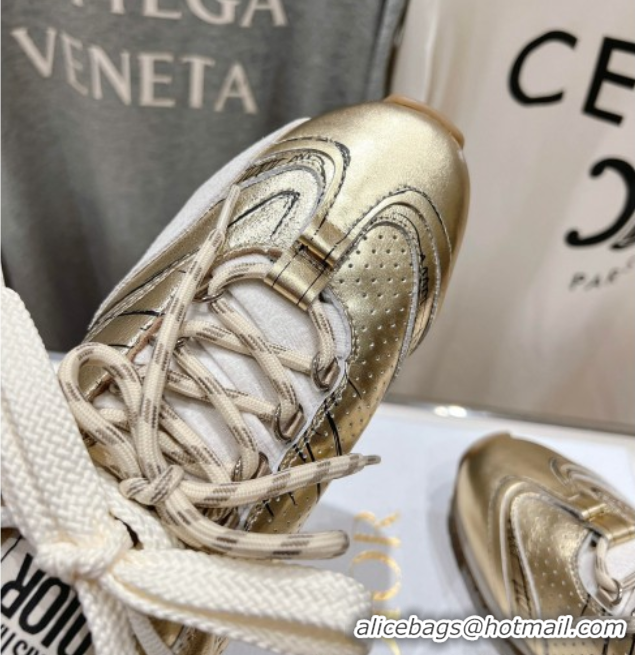 Trendy Design Dior D-Sketch Sneakers in Crinkled Lambskin and Laminated Calfskin with Signature Yellow Gold 0425004