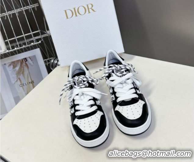 Charming Dior First Low-Top Sneakers in Black and White Calfskin with Two-Tone Laces 0425005