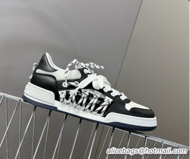 Charming Dior First Low-Top Sneakers in Black and White Calfskin with Two-Tone Laces 0425005
