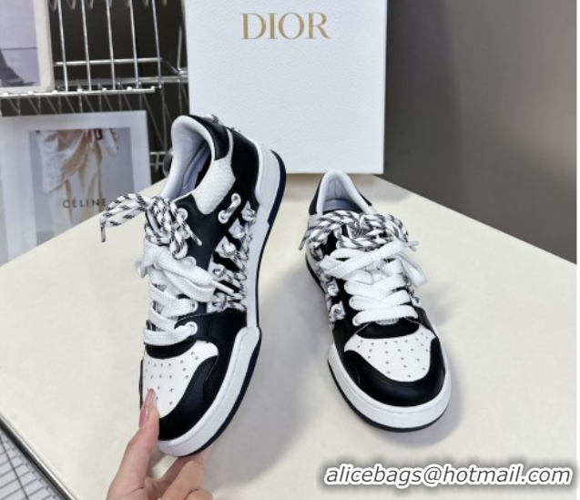 Charming Dior First Low-Top Sneakers in Black and White Calfskin with Two-Tone Laces 0425005