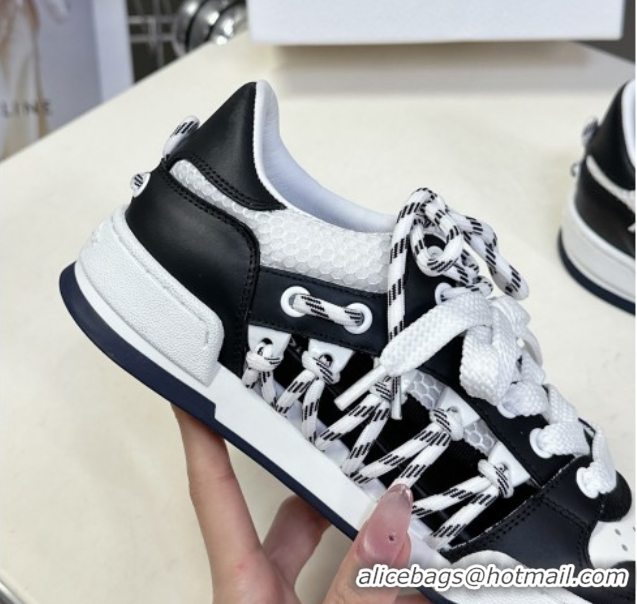 Charming Dior First Low-Top Sneakers in Black and White Calfskin with Two-Tone Laces 0425005